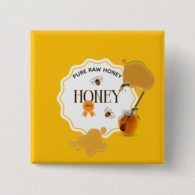 Honey Jar Honeybee Honeycomb Bee Apiary 2 Inch Square Button (Front)