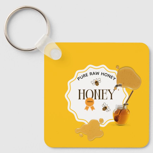 Honey Jar Honeybee Honeycomb Bee Apiary Keychain (Front)