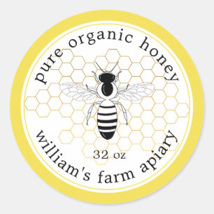 Honey Jar Label Bee Apiary Gold Honeycomb Yellow