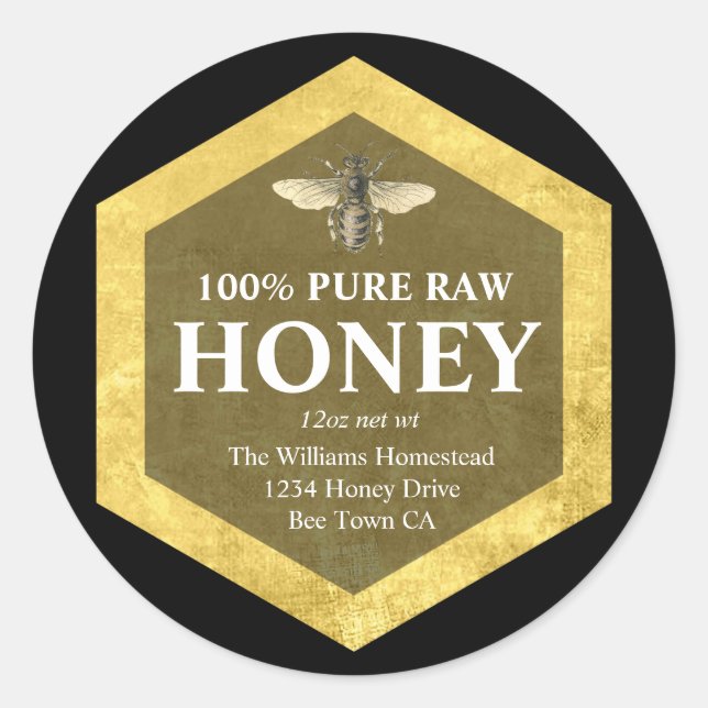 Honey Jar Label | Honey Bee  and Apiary Name (Front)