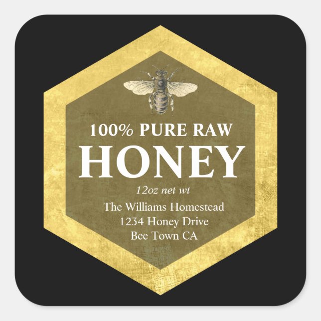 Honey Jar Label | Honey Bee  and Apiary Name (Front)