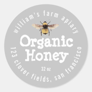 Honey Jar Label Honey Bee Apiary Grey