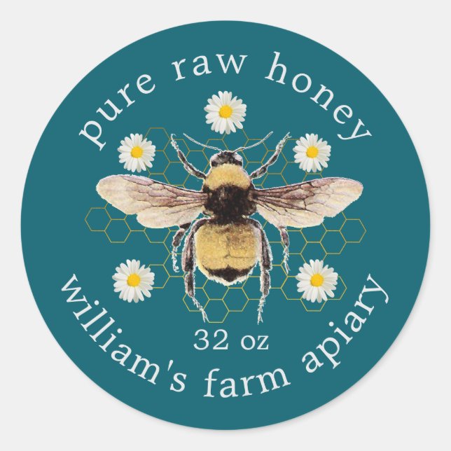 Honey Jar Label Honey Bee Apiary Laurel Green (Front)