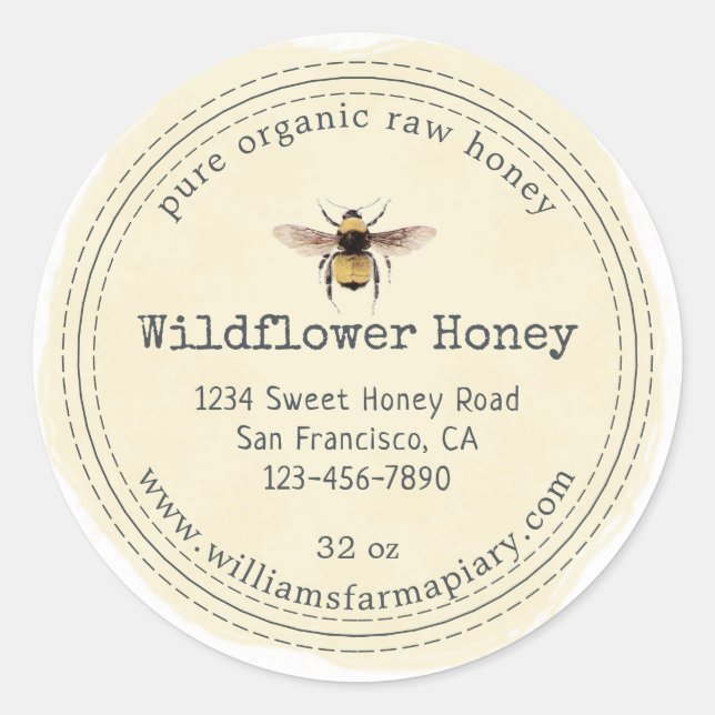 Honey Jar Label Honeybee Apiary (Front)