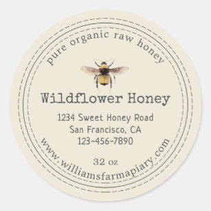 Honey Jar Label Honeybee Apiary Antique White