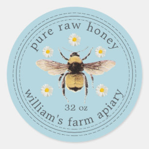 Honey Jar Label Honeybee Apiary Blue