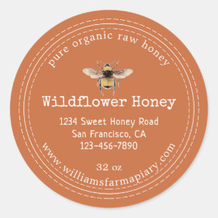 Honey Jar Label Honeybee Apiary Burnt Orange