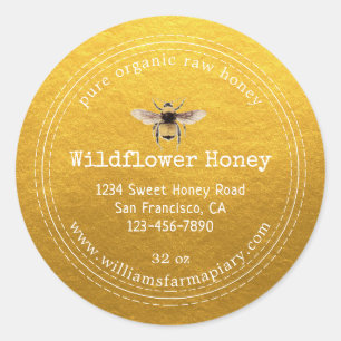 Honey Jar Label Honeybee Apiary Classic Gold