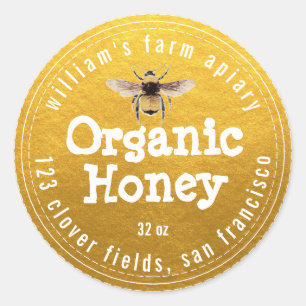 Honey Jar Label Honeybee Apiary Classic Gold