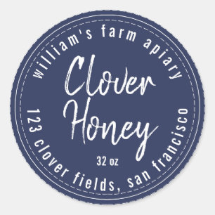 Honey Jar Label Honeybee Apiary Dark Blue