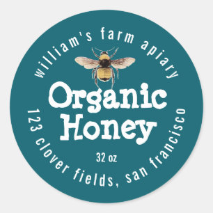 Honey Jar Label Honeybee Apiary Dark Teal