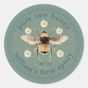 Honey Jar Label Honeybee Apiary Dusty Green