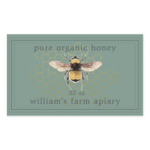 Honey Jar Label Honeybee Apiary Dusty Green