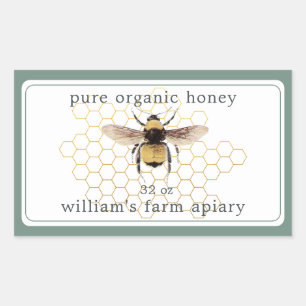 Honey Jar Label Honeybee Apiary Dusty Green