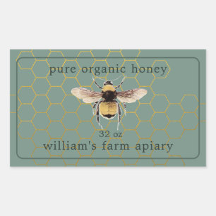 Honey Jar Label Honeybee Apiary Dusty Green