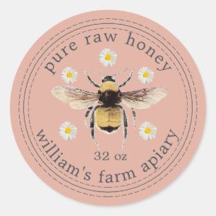 Honey Jar Label Honeybee Apiary Dusty Pink