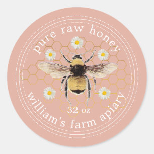 Honey Jar Label Honeybee Apiary Dusty Pink