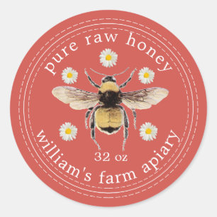 Honey Jar Label Honeybee Apiary Fall Red