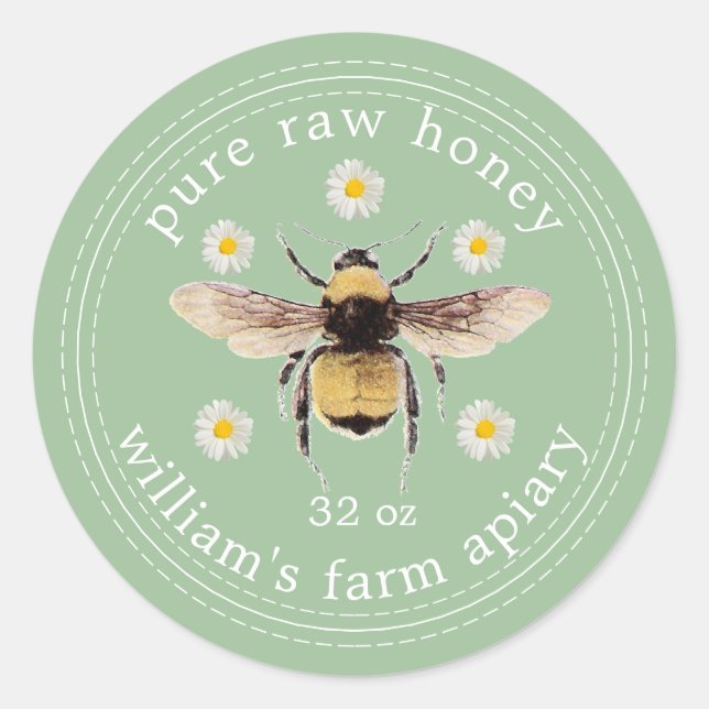 Honey Jar Label Honeybee Apiary Green (Front)