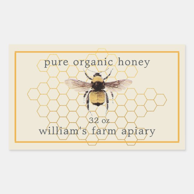 Honey Jar Label Honeybee Apiary Honeycomb Antique  (Front)
