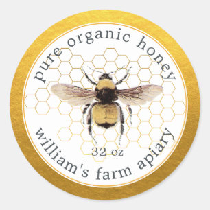 Honey Jar Label Honeybee Apiary Honeycomb Gold