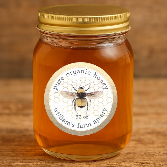 Honey Jar Label Honeybee Apiary Honeycomb Gold (Creator Uploaded)