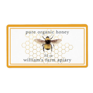 Honey Jar Label Honeybee Apiary Honeycomb Yellow