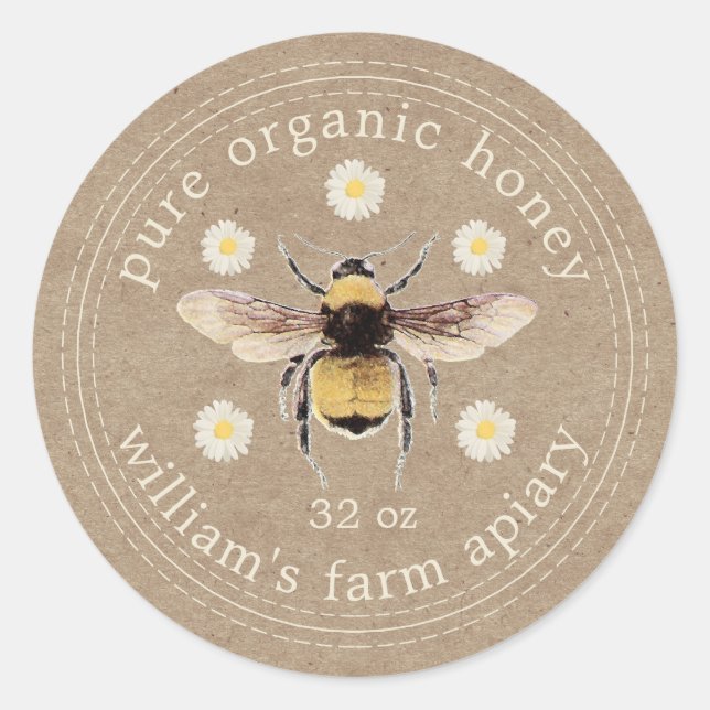 Honey Jar Label Honeybee Apiary Kraft Paper (Front)