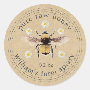 Honey Jar Label Honeybee Apiary Kraft Paper