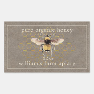 Honey Jar Label Honeybee Apiary Kraft Paper