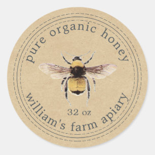 Honey Jar Label Honeybee Apiary Kraft Paper