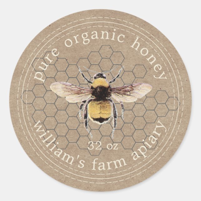 Honey Jar Label Honeybee Apiary Kraft Paper (Front)