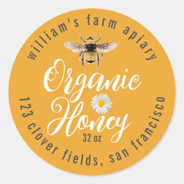 Honey Jar Label Honeybee Apiary Mellow Yellow (Front)