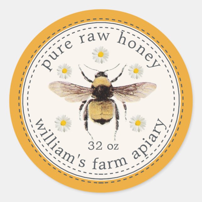 Honey Jar Label Honeybee Apiary Mellow Yellow (Front)