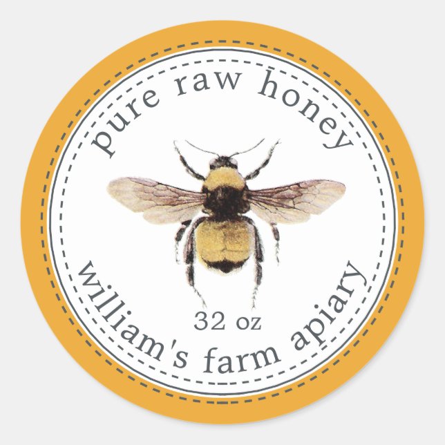 Honey Jar Label Honeybee Apiary Mellow Yellow (Front)