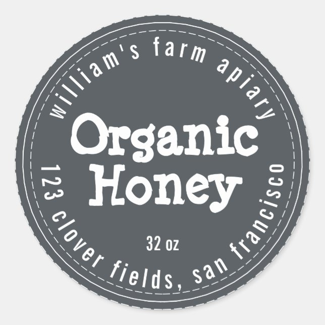 Honey Jar Label Honeybee Apiary Off-Black (Front)