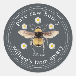 Honey Jar Label Honeybee Apiary Off-Black
