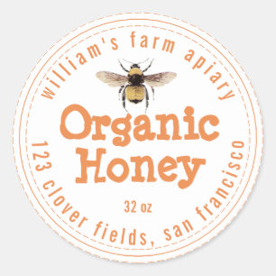 Honey Jar Label Honeybee Apiary Orange White