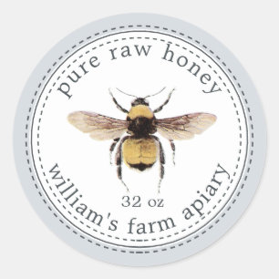 Honey Jar Label Honeybee Apiary Pastel Blue