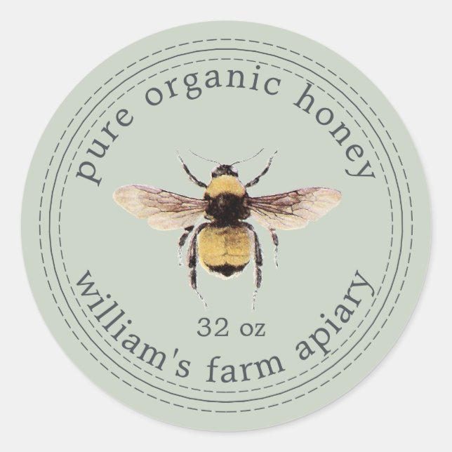 Honey Jar Label Honeybee Apiary Pastel Green (Front)