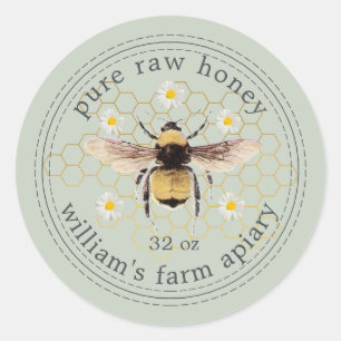 Honey Jar Label Honeybee Apiary Pastel Green