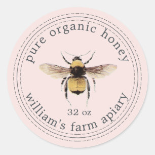 Honey Jar Label Honeybee Apiary Pastel Pink
