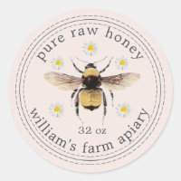 Honey Jar Label Honeybee Apiary Petal Pink