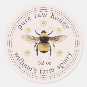Honey Jar Label Honeybee Apiary Petal Pink