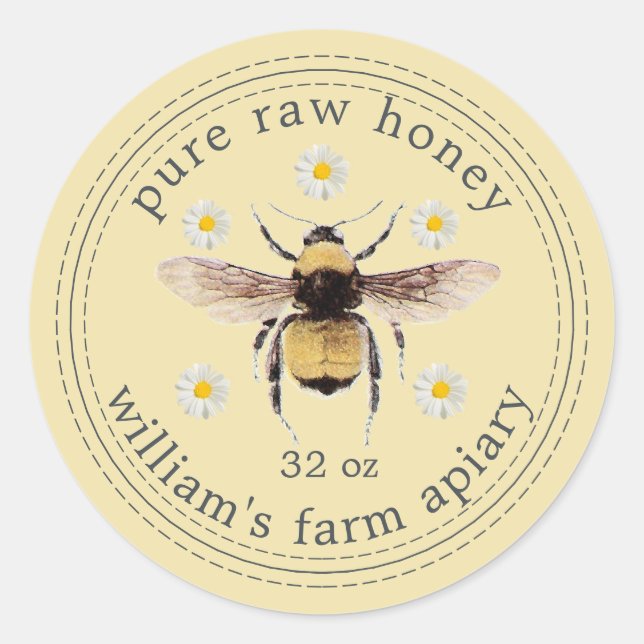 Honey Jar Label Honeybee Apiary Yellow (Front)