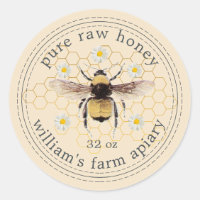 Honey Jar Label Honeybee Apiary Yellow