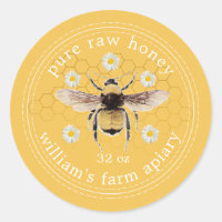 Honey Jar Label Honeybee Apiary Yellow