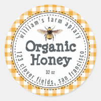 Honey Jar Label Honeybee Apiary Yellow Check