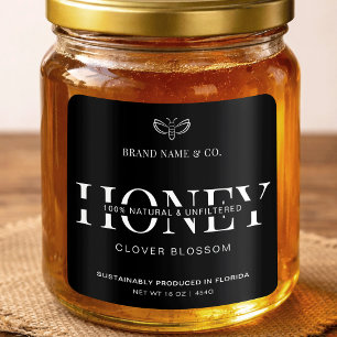 Honey Jar Label Minimalist Black & White Packaging