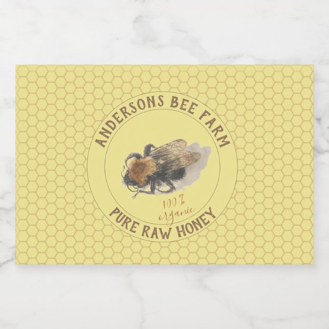 Honey Jar Label |  Vintage Honeybee & Honeycomb (Single Label)